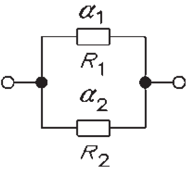 Conexiunea paralelă a rezistențelor cu coeficienți de temperatură diferiți